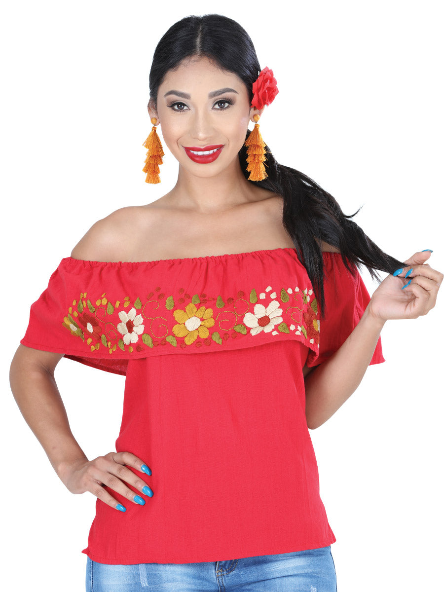 Artisanal Embroidered Blouse 50% Cotton, %50 Polyester Red 601430