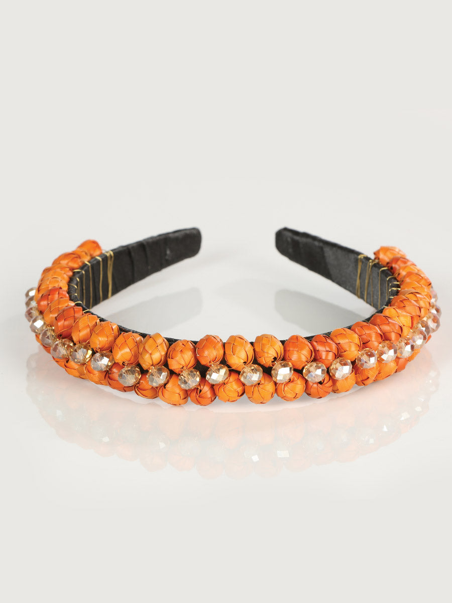 Artisanal Handcrafted Headband 100% Leaf Palm Orange 603274