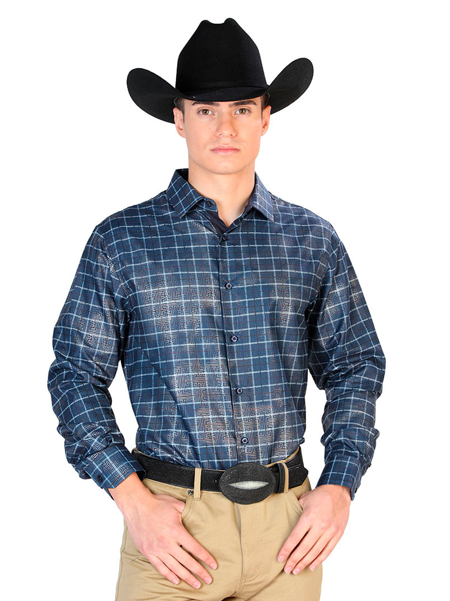 Navy Blue Casual Long Sleeve Shirt 43768