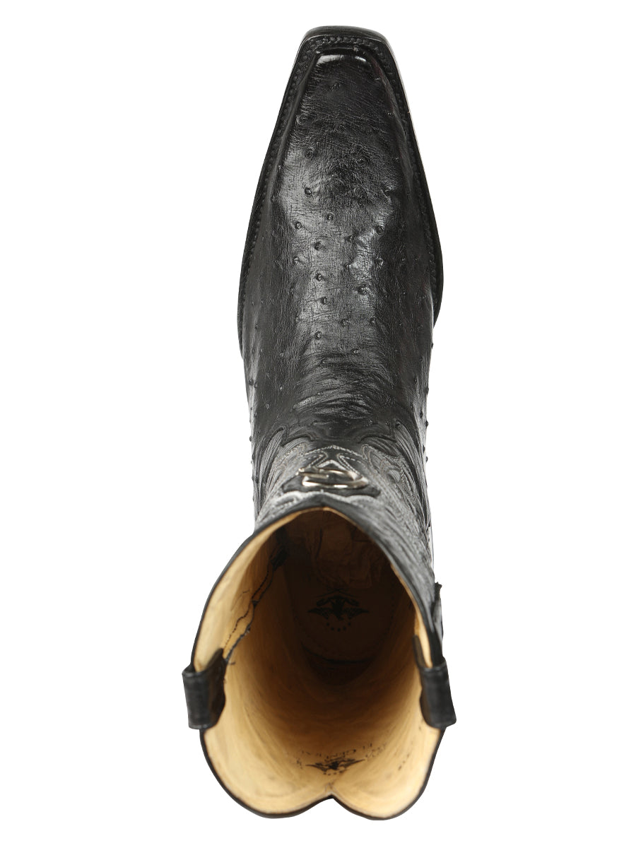 El General Men's Exotic Ostrich Leather Cowboy Boots - Black  45075