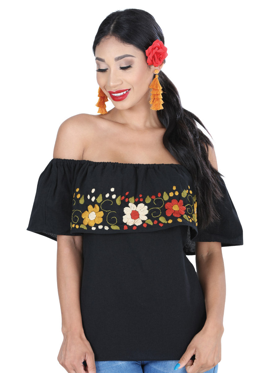 Artisanal Embroidered Blouse 50% Cotton, %50 Polyester Black  601429
