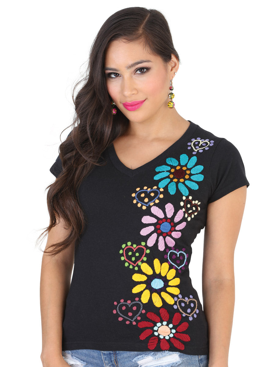 Artisanal Embroidered Sport T-Shirt 50% Cotton 50% Polyester  Black 601986